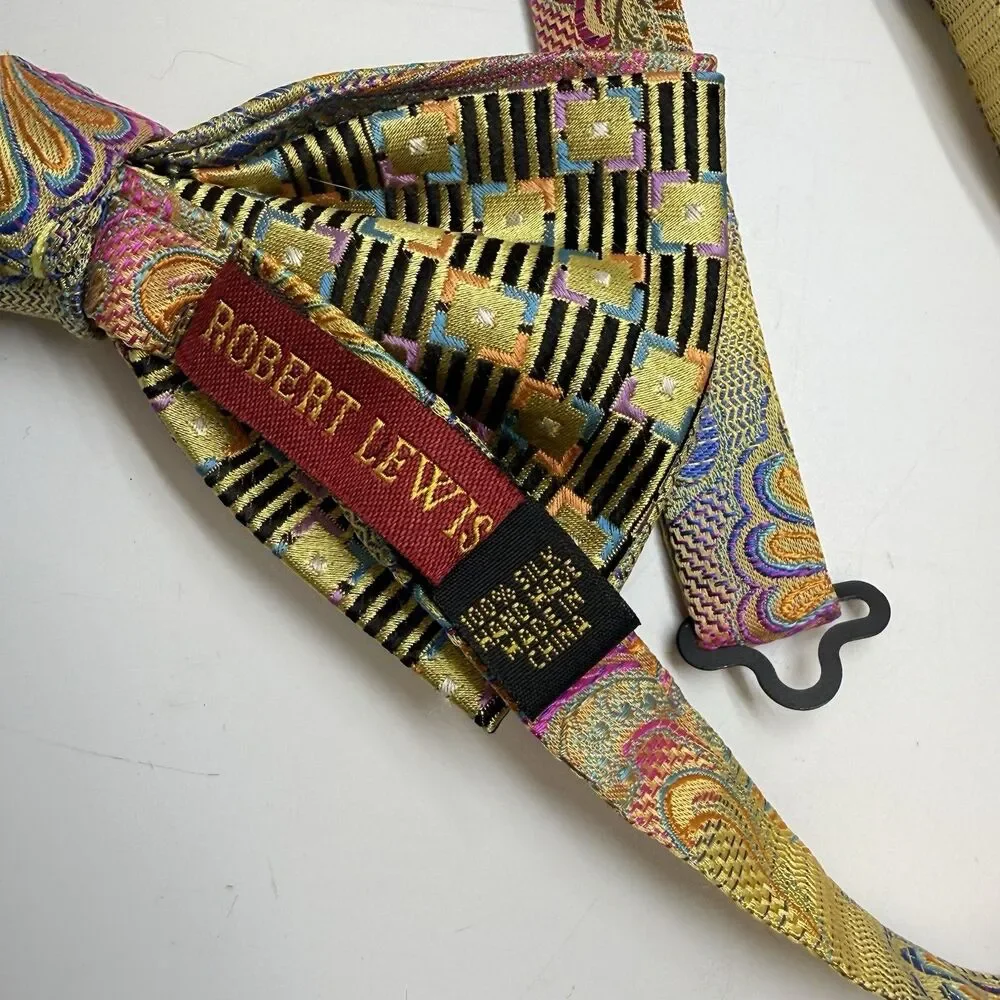 Robert Lewis Bright Colored Mixed Print 100% Silk Pre-Tied Adjustable Bow Tie